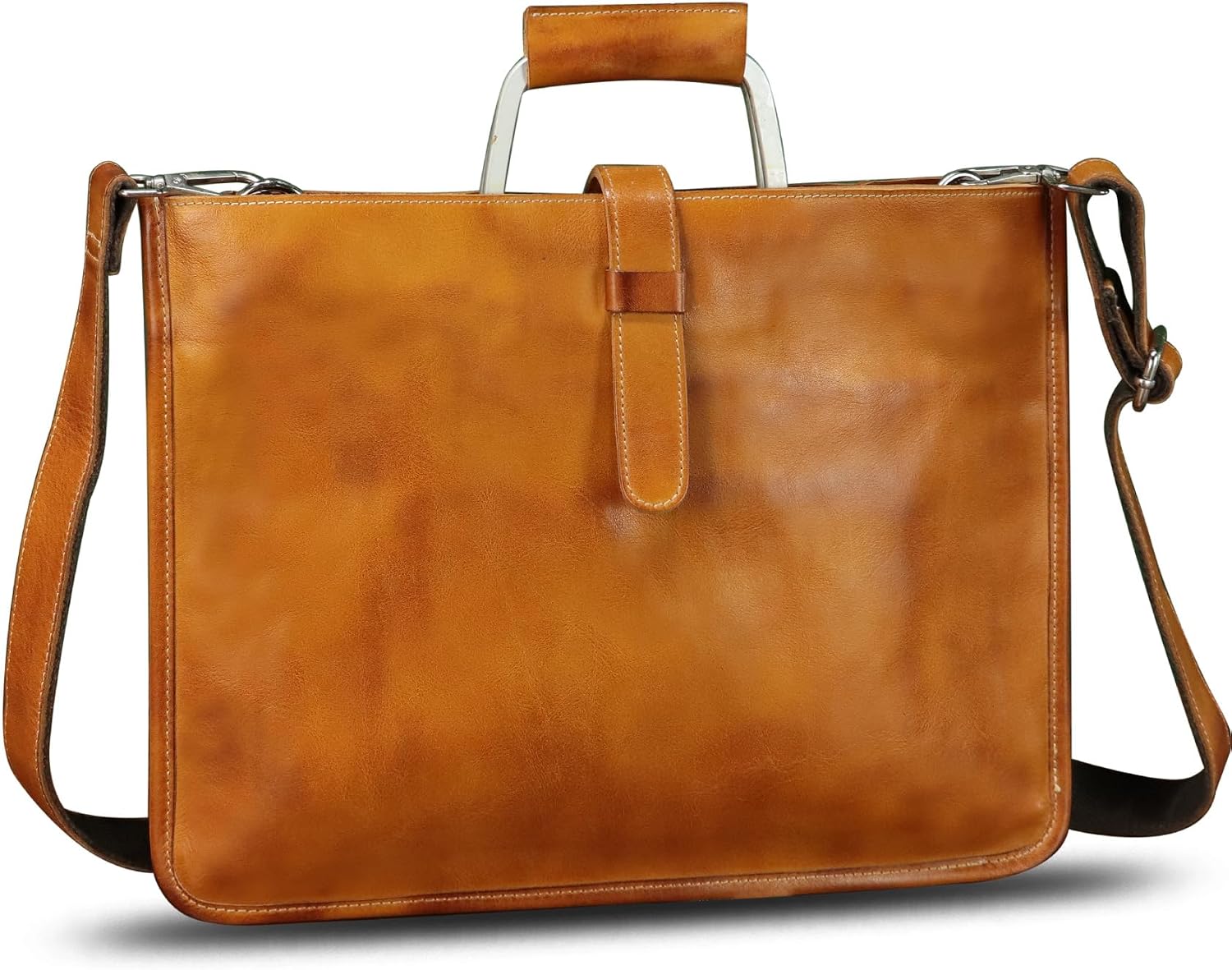 Genuine Leather Slim Briefcase for Men and Women Vintage Crossbody Shoulder Messenger Bag for Business Laptop