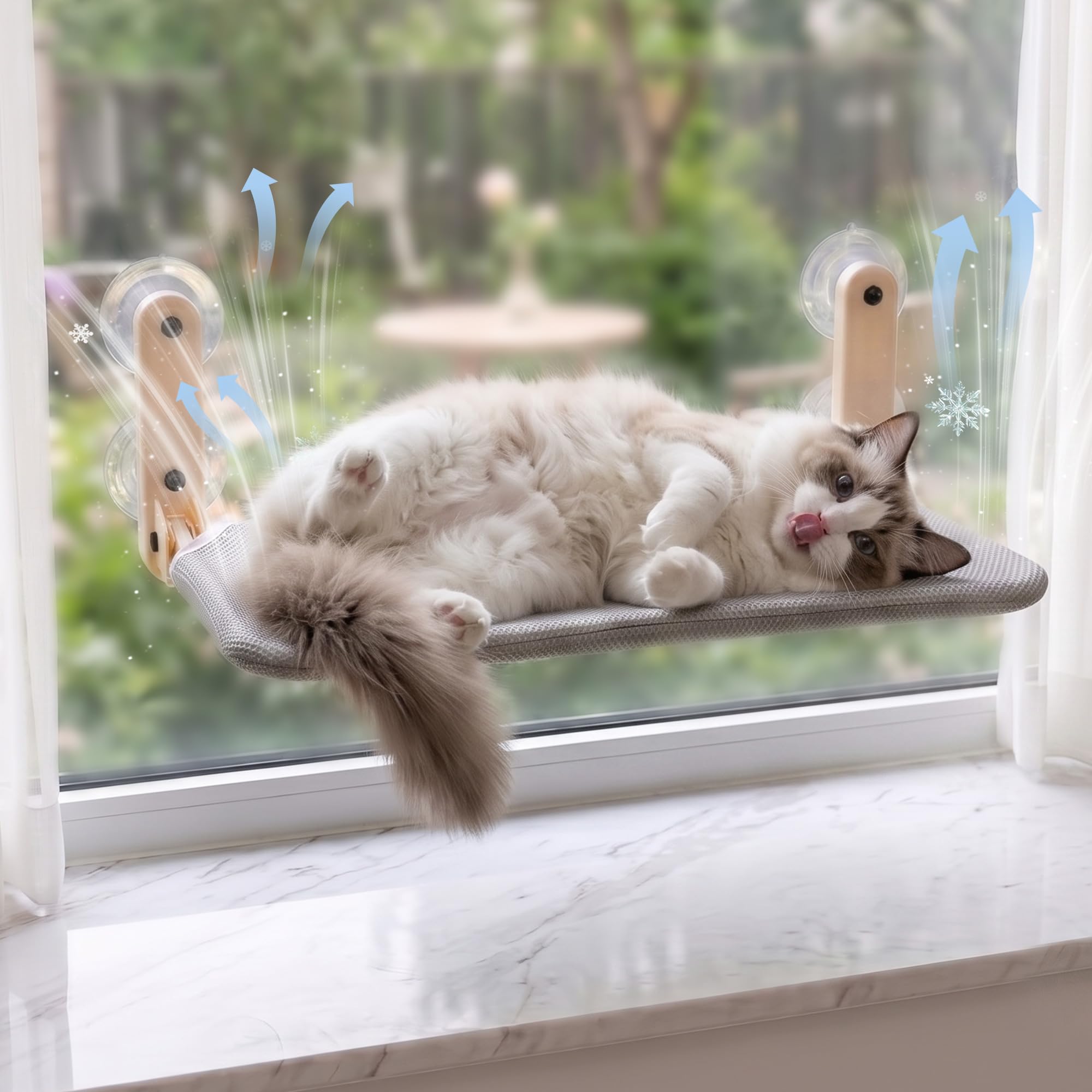 Pet Prime Faltbare Katzenhängematte, Fensterliege für Katzen, Fensterliege mit 2 Bezügen ideal für ganzen Jahr, Katzen Sitzpaltz mit starken Saugnapf, hält bis zu 20kg, für Glatte Oberflächen - Groß