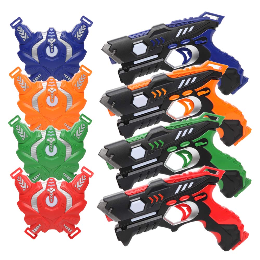DABENXIONG Laser Guns Set, Laser Tag Guns Set of 4 Multi Function with 4 Vests - Lazer Guns for Indo