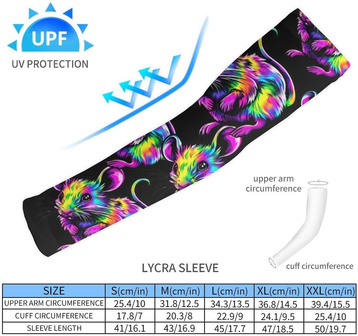 Tie-dyed Rat Arm Sleeves Sun Protection Sleeves Sports Cooling Arm Compression Sleeve for Men Women