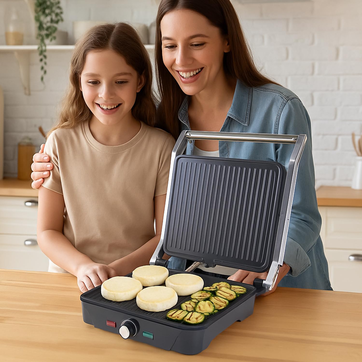 BEPER P101TOS503 Griglia Elettrica Multifunzione GRAND GRILL 3 in 1 – Bistecchiera, Piastra Panini e Griglia Barbecue – Piastre 28x25 cm, Apertura 180°, Termostato Regolabile – 2000W