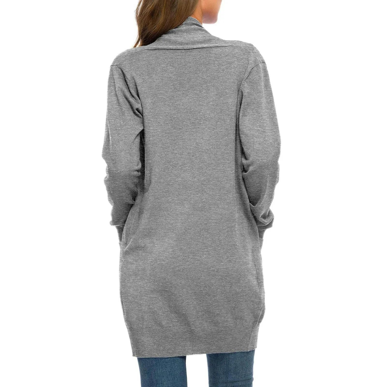 Sweter dla kobiet, kardigan damski, sweter jesienny, otwarty przód, dzianinowy, oversize, płaszcz z kieszeniami