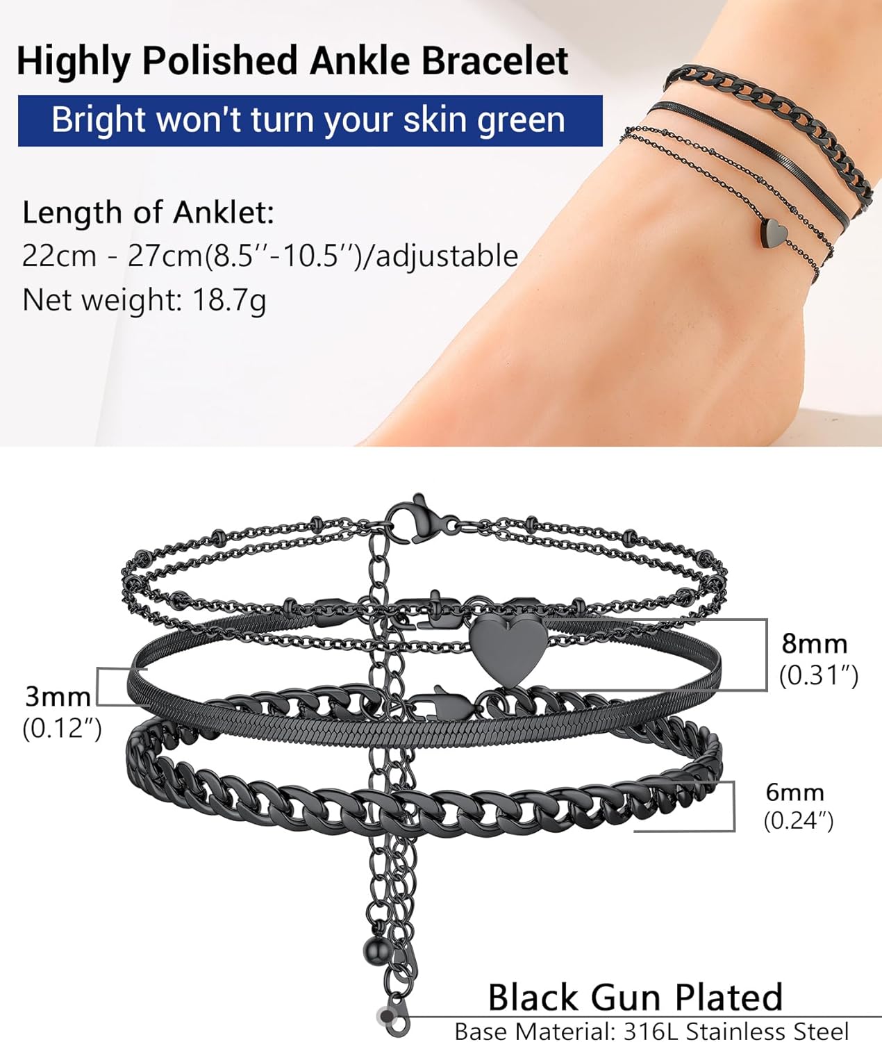 PROSTEEL Trendy Handcuffs Design/Customize Words Ankle Bracelet For Women, 316L Stainless Steel Anklets Silver/Gold/Black Tone, Hypoallergenic, Come with Box