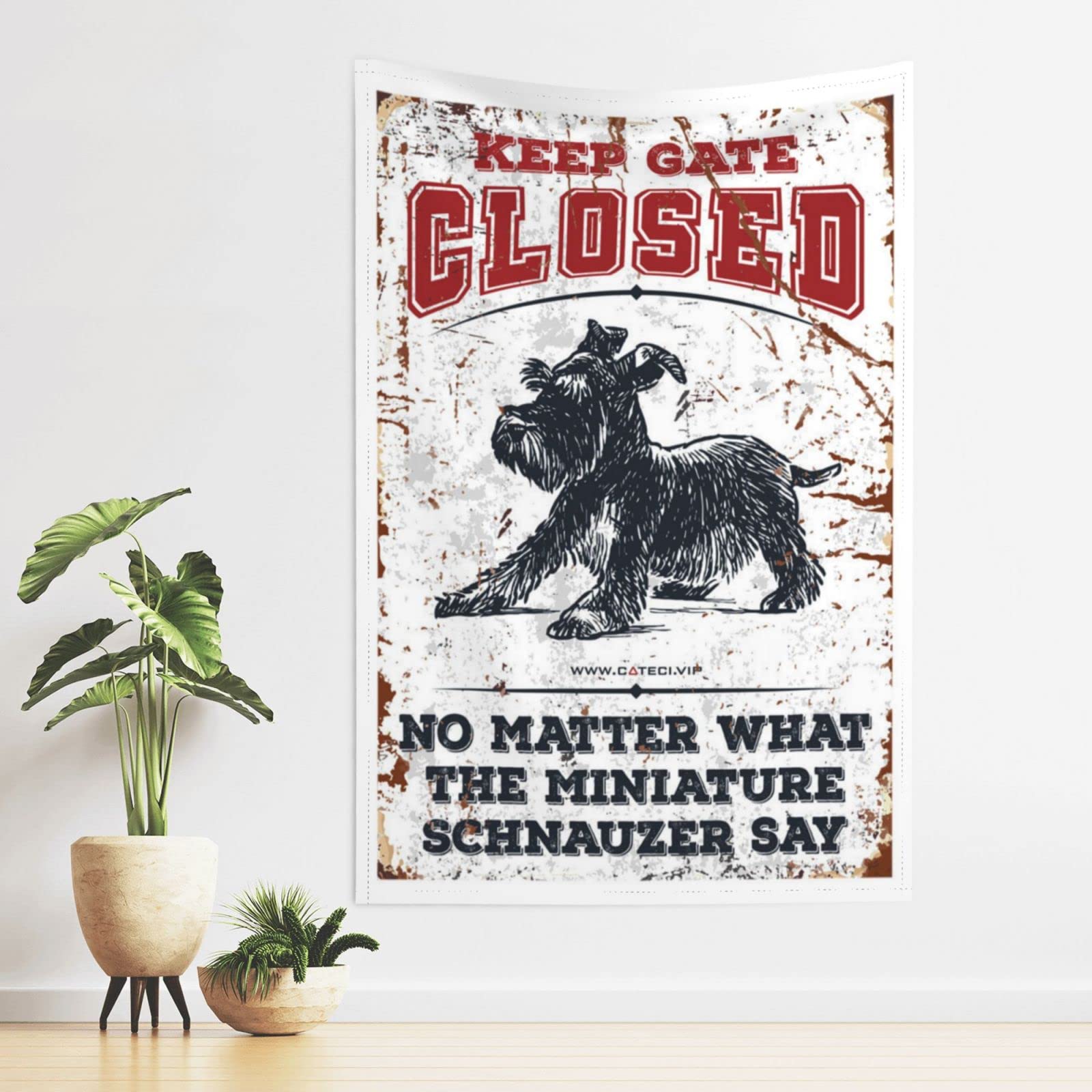 Dsocuiubos Beer Decor Keep Gate Closed No Matter What The Miniature Schnauzer Say Tapestry Beer Decorations for Man Cave Funny Patio Decor (Size : 100X150CM)
