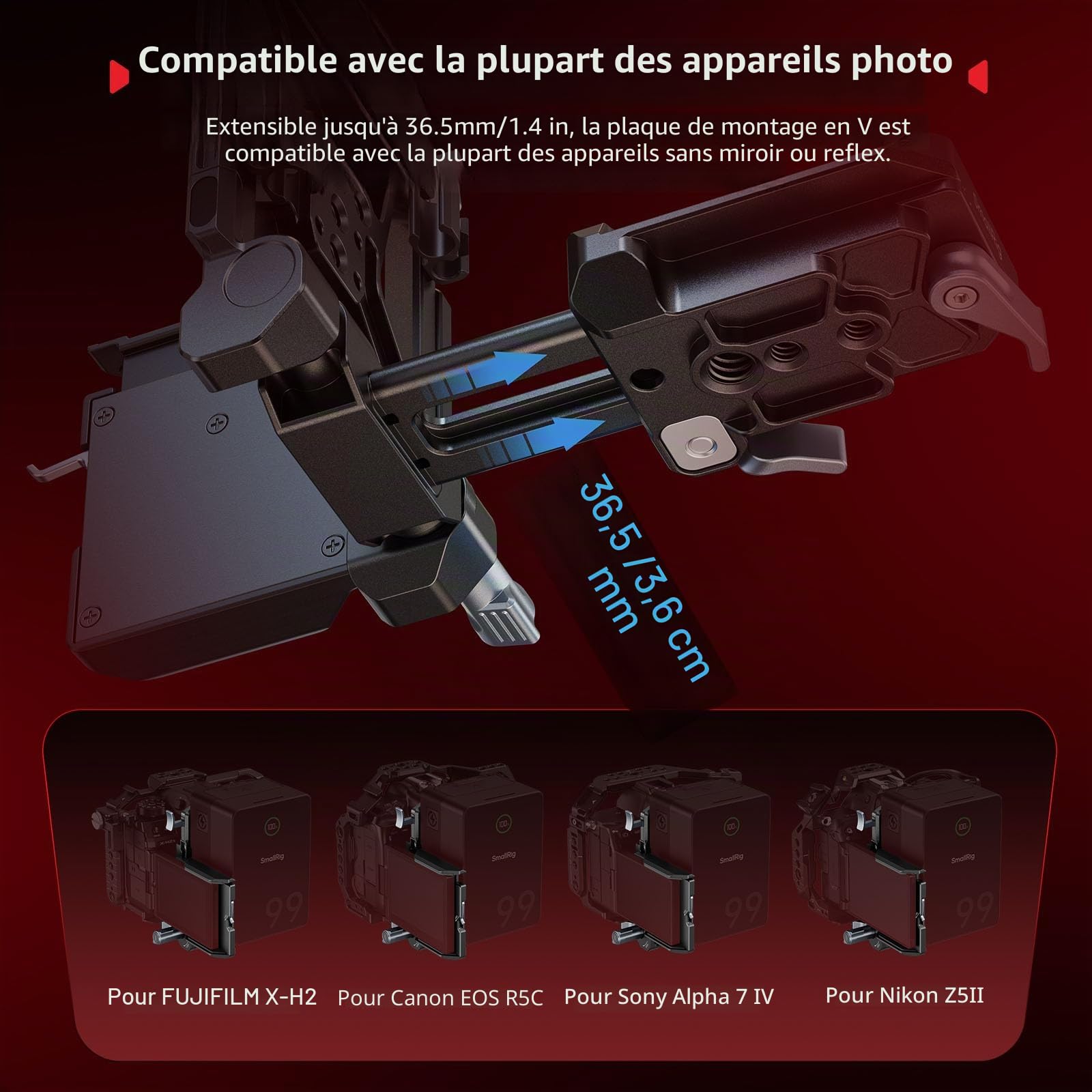 SMALLRIG V Mount Pro Kit de Plaque de Batterie Pliable, avec Plaque QR pour Arca, Support de Protection d'Ecran LCD et Clips de Câble, Support Vidéo Compact Tout-en-Un pour V Mount Batterie - 5315