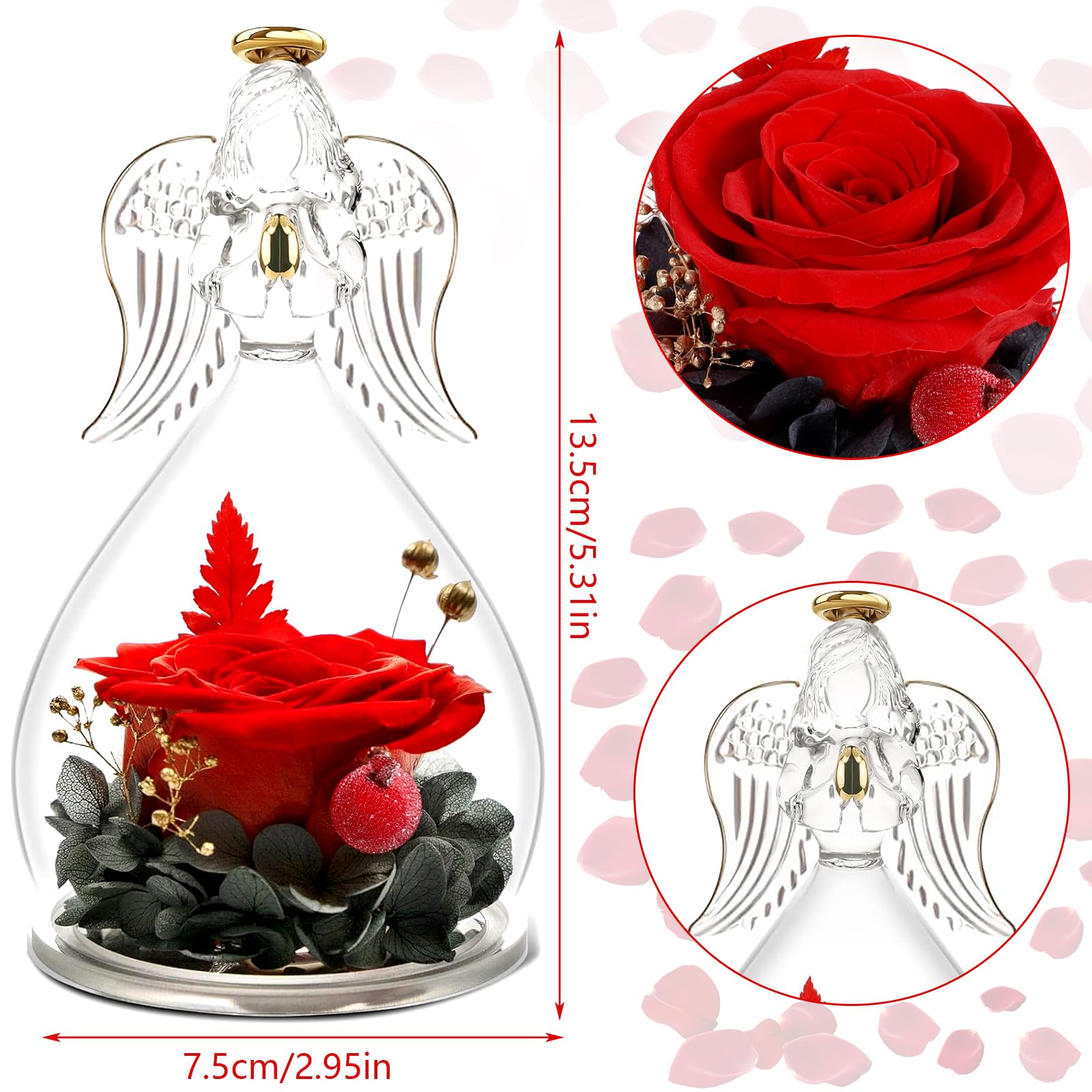 Rosa Eterna Con Angelo In Vetro - Regalo San Valentino Per Lei, Amore Eterno, 3-5 Anni Durata - Foto 6