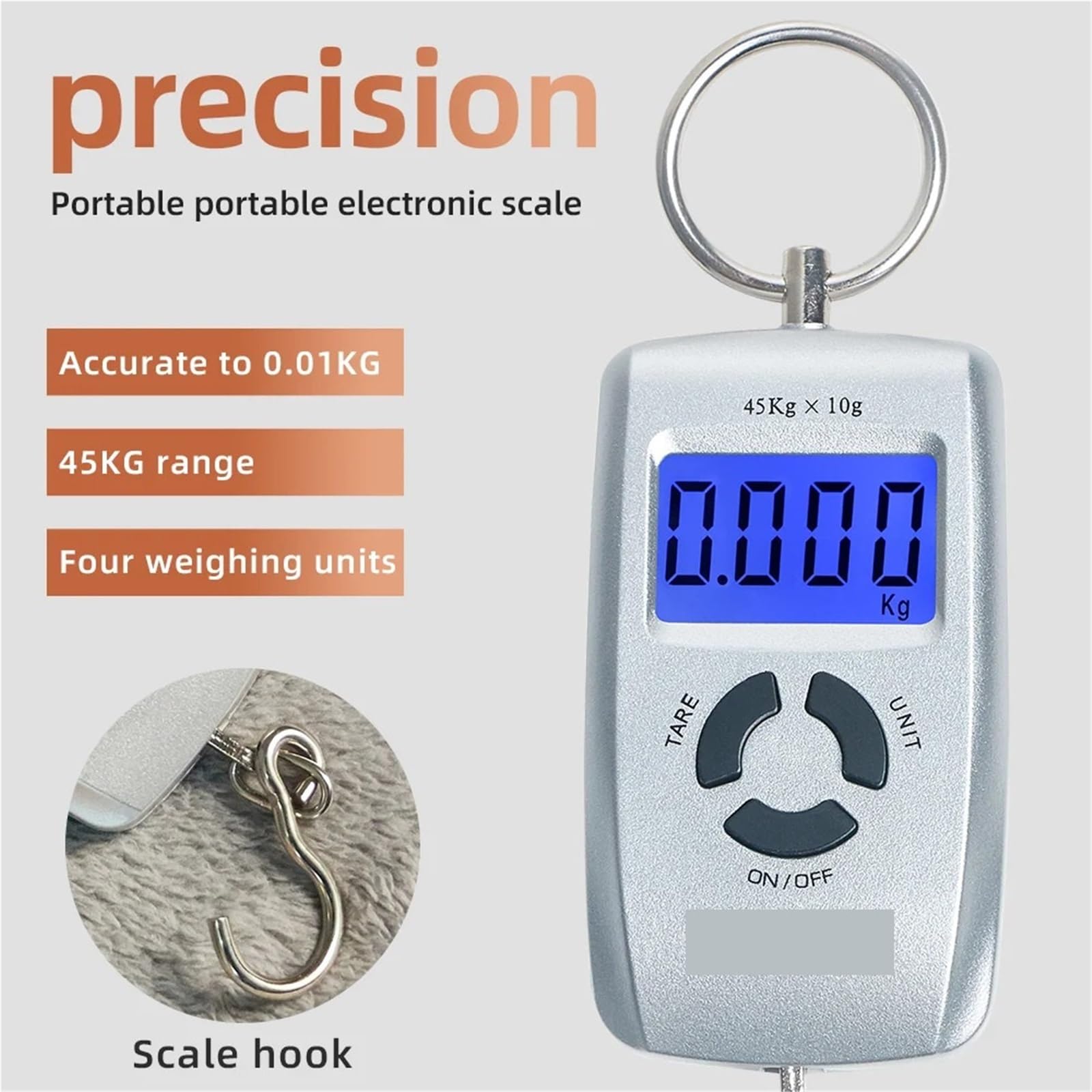 Báscula de equipaje, Báscula portátil colgante de 45 kg/10 g con pantalla LCD digital for equipaje, maletas, viaje, pesaje gancho, 4 unidades,para maleta de viaje con pesaje(Silver)