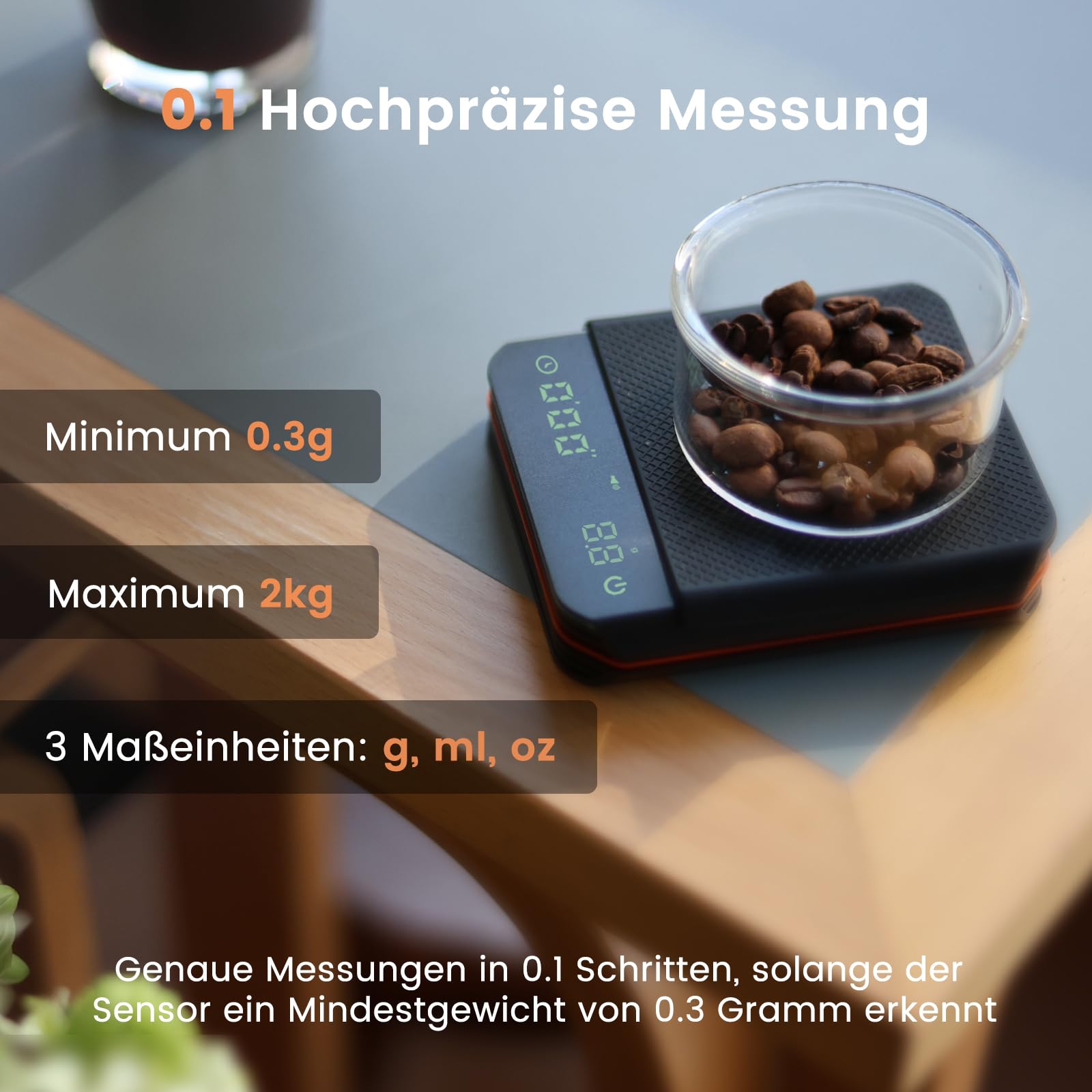 Bilancia Per Caffè Con Timer, 0.1g Di Precisione, Ricaricabile USB