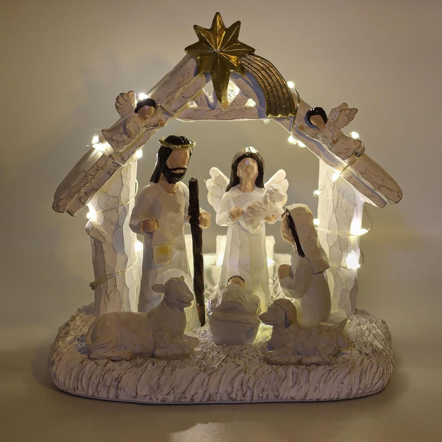 Nativity Set Indoor– Nativity Scene with Manger, Christmas Nativity Sets & Figures with LED Lights, Christmas Decorations Indoor for Home Display