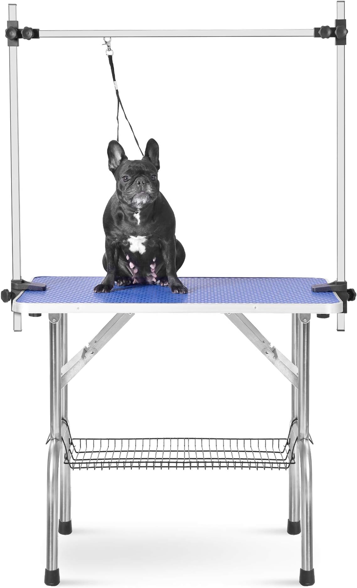 Folding Dog Grooming Table Heavy Duty Stainless Steel Pet Dog Cat Grooming Table with Adjustable Arm (46", Blue)