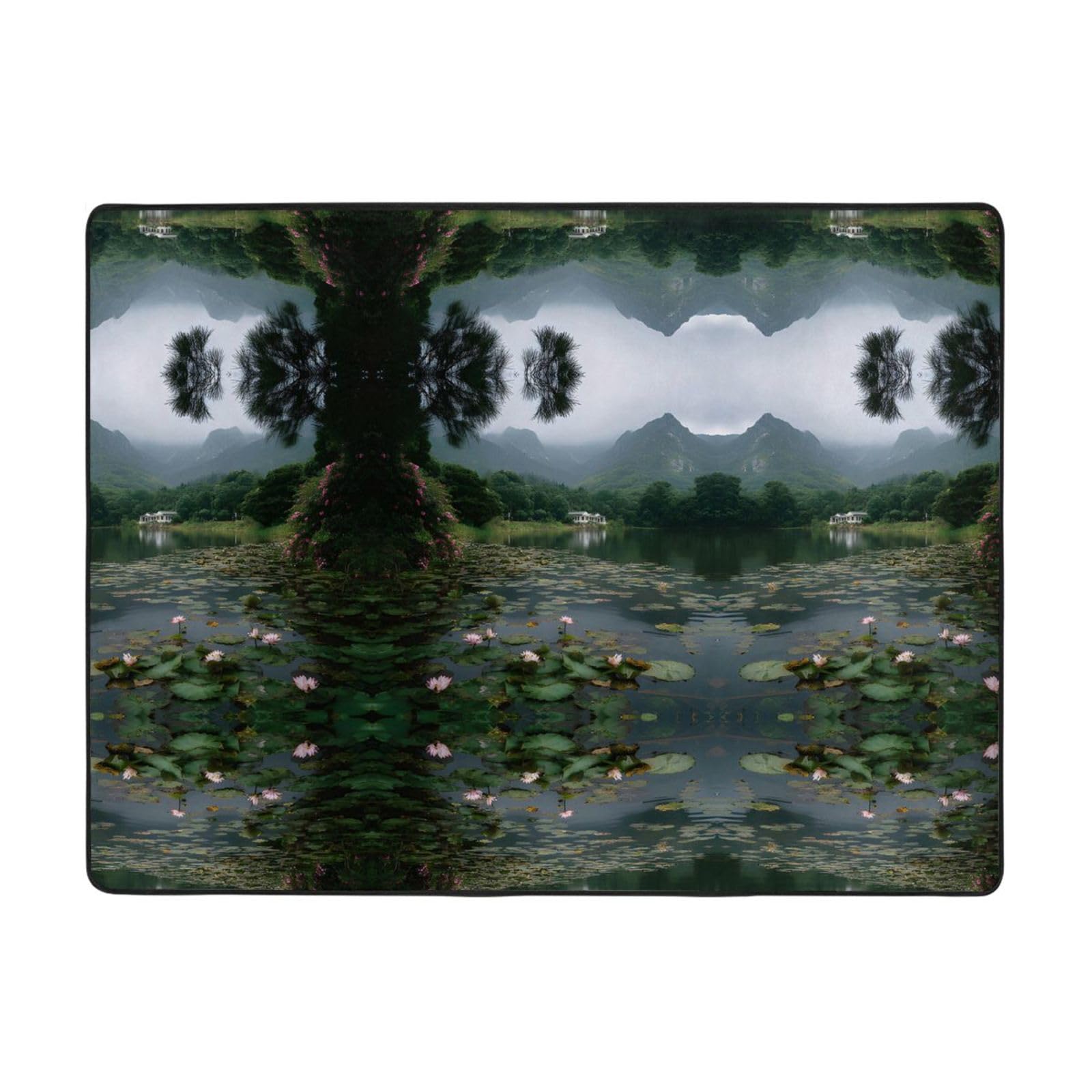 Tapis de sol en flanelle imprimé Gaoshan Lake absorbant pour salon et chambre