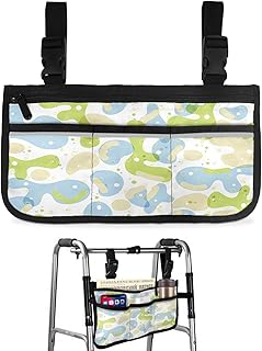 Blue Green Graffiti Wheelchair Side Bag Walker Bag, Geometry Simple Pattern Wheelchair Accessories Armrest Pouch, Organizer Storage Bag for Walkers, Rollators, Scooters, 7.3'x13'