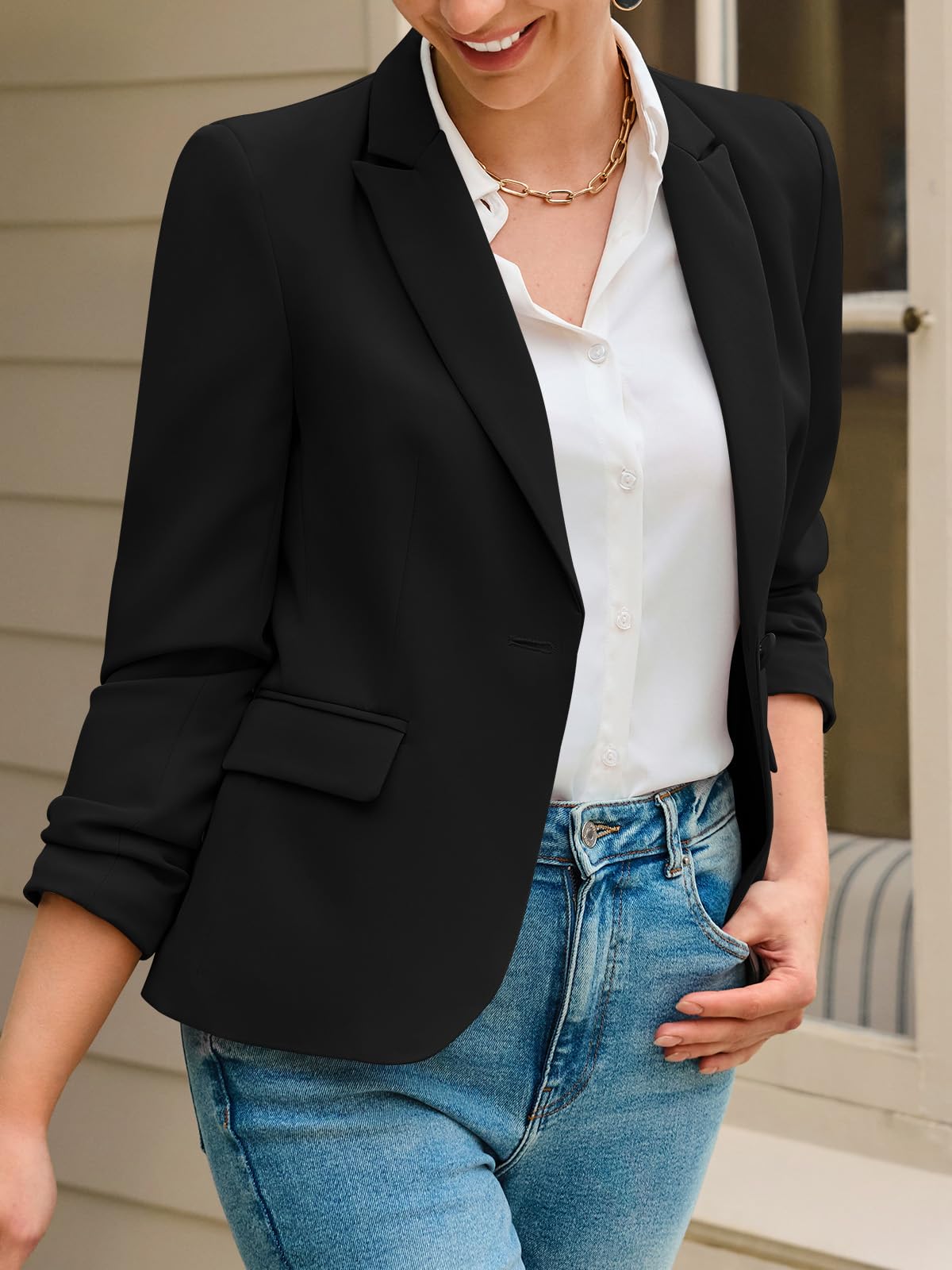 Womens Casual Blazers Long Sleeve Lapel Button Slim Work Office Blazer Jacket