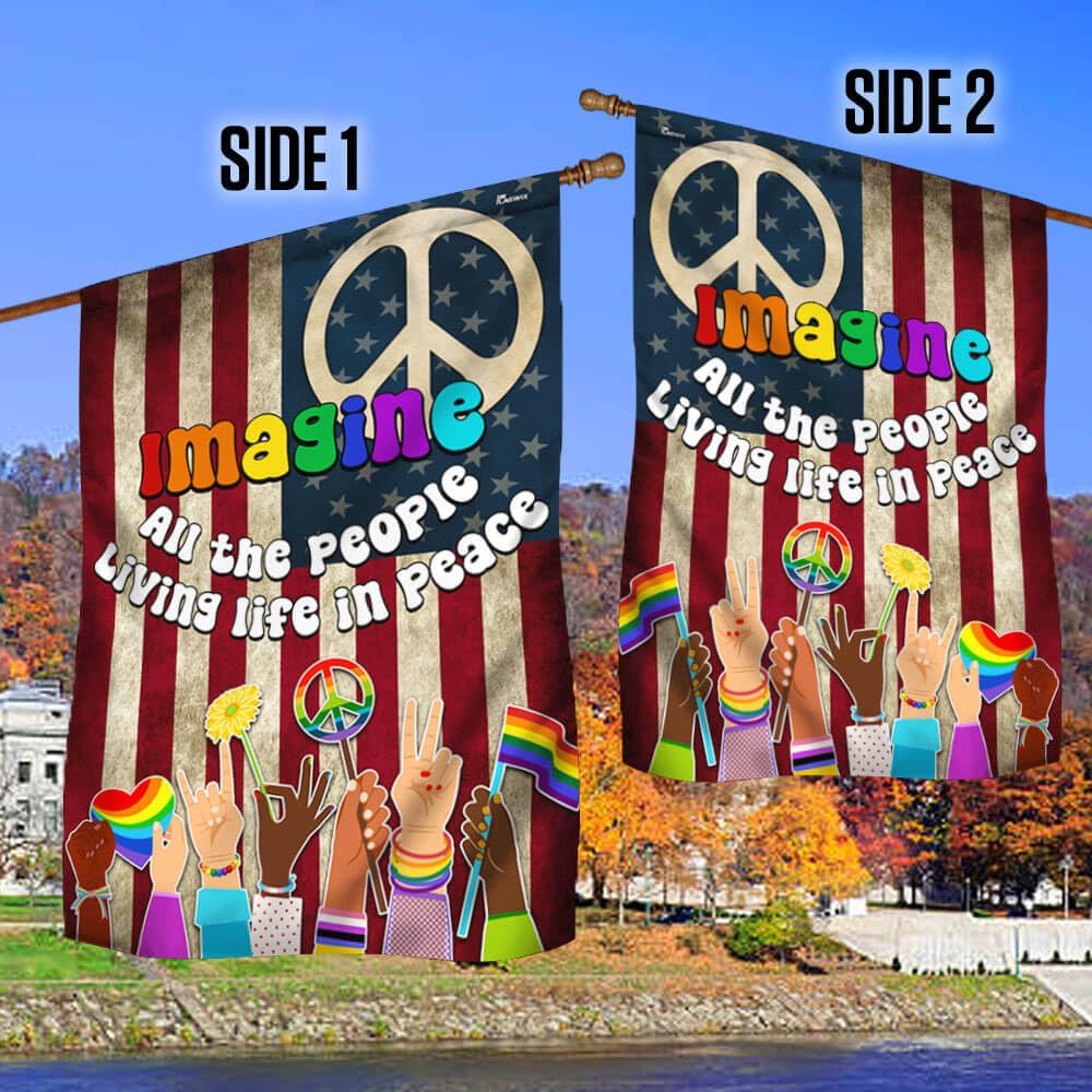 American Flag-Hippie Peace Sign Flag Imagine All The People Living Life In Peace Flag MLN2871F, Garden Flag (11.5" x 17.5")-USA Flags Premium Polyester-Decorative Indoor Outdoor Flag