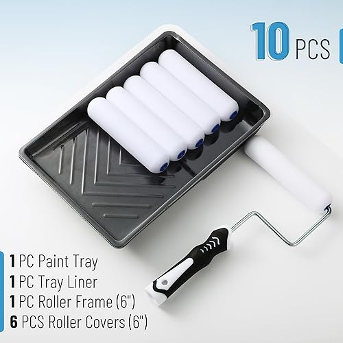 Miniatura 2 de Bates - Kit de rodillos de pintura, 9 piezas, bandeja de rodillo de espuma de 6 pulgadas, juego de rodillos de pintura, kit de pintura para pintura
