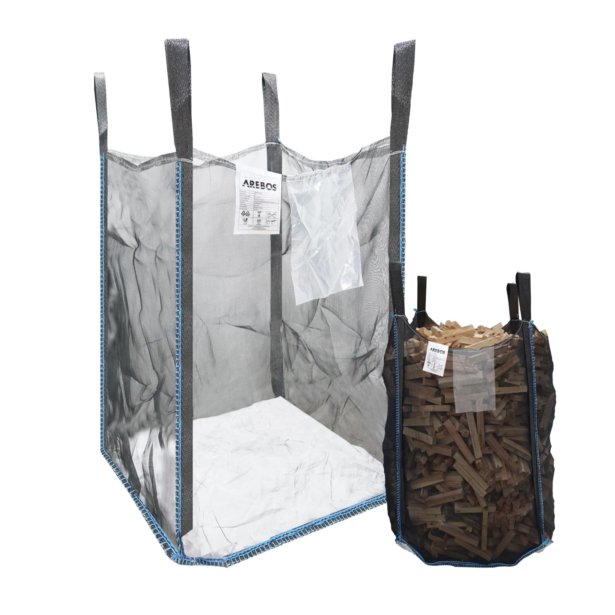 Arebos Bolsa grande | 100 x 100 x 160 cm, con 4 trabillas y delantal | capacidad de carga de 1500 kg | SF 5:1, EN ISO 21898 | saco para escombros de construcción, madera, residuos de
