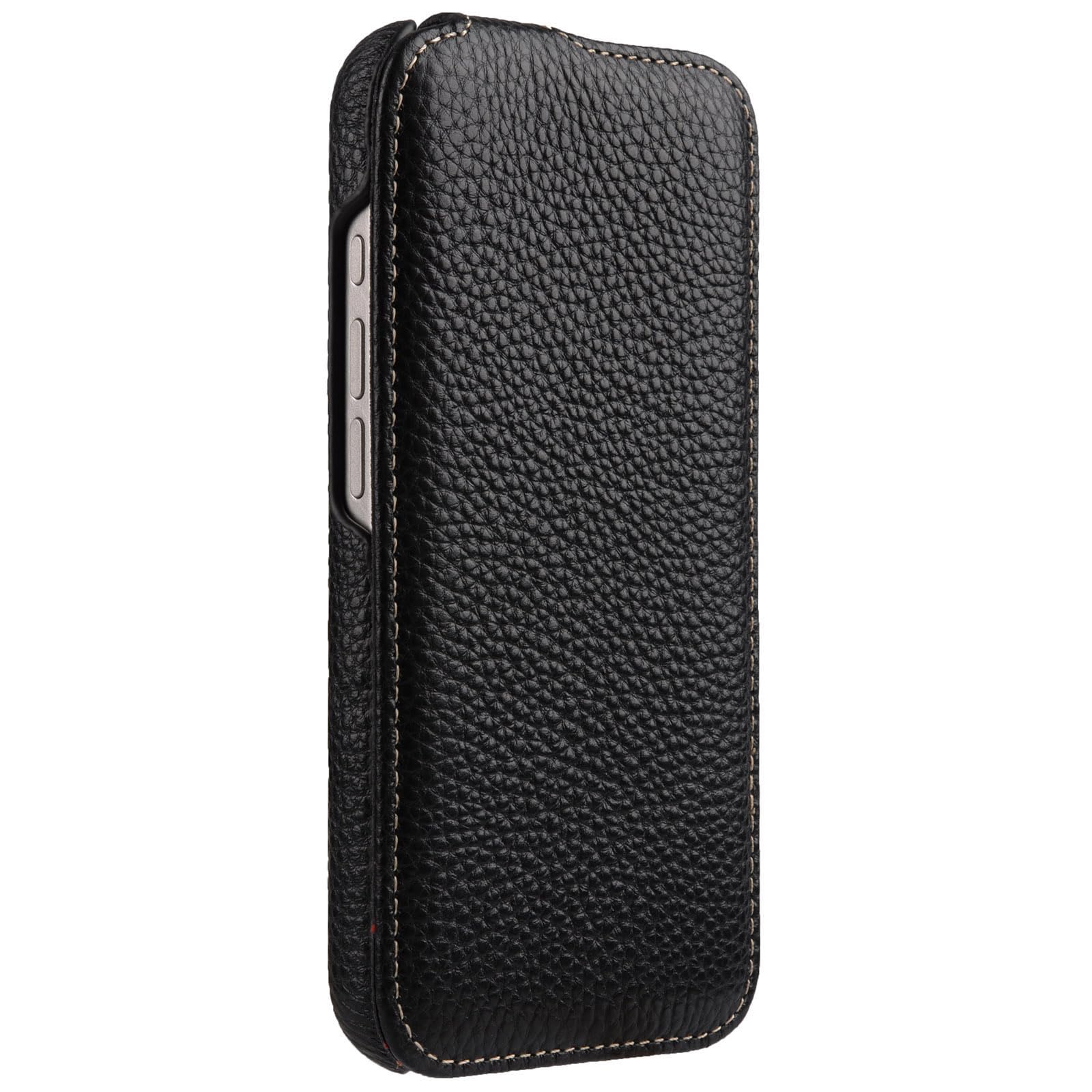 Funda con tapa para iPhone 16 PRO (6,3 pulgadas), color negro | Funda para teléfono móvil con revestimiento de piel, funda compatible con MagSafe, funda fina, plegable verticalmente