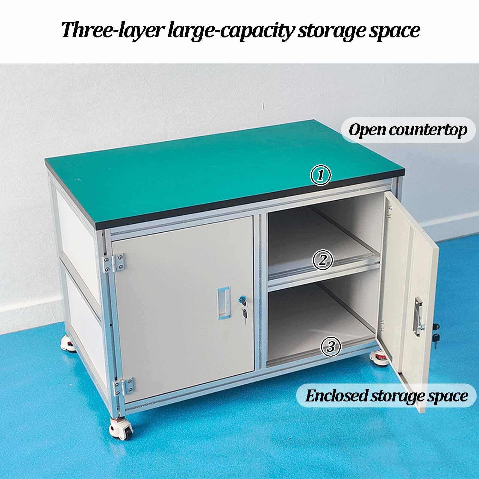 Banco de laboratorio móvil antiestático, mesa de trabajo de aleación de aluminio resistente de 3 niveles con ruedas para lugar de trabajo, hogar, garaje