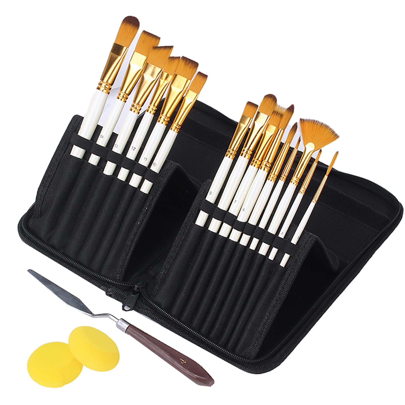 Set di pennelli per artisti di 15 Forme Diverse con 1 tavolozza, Kit di pennelli in Spugna per Pittura, Custodia per Pittura acrilica, Olio, Acquerello, guazzo