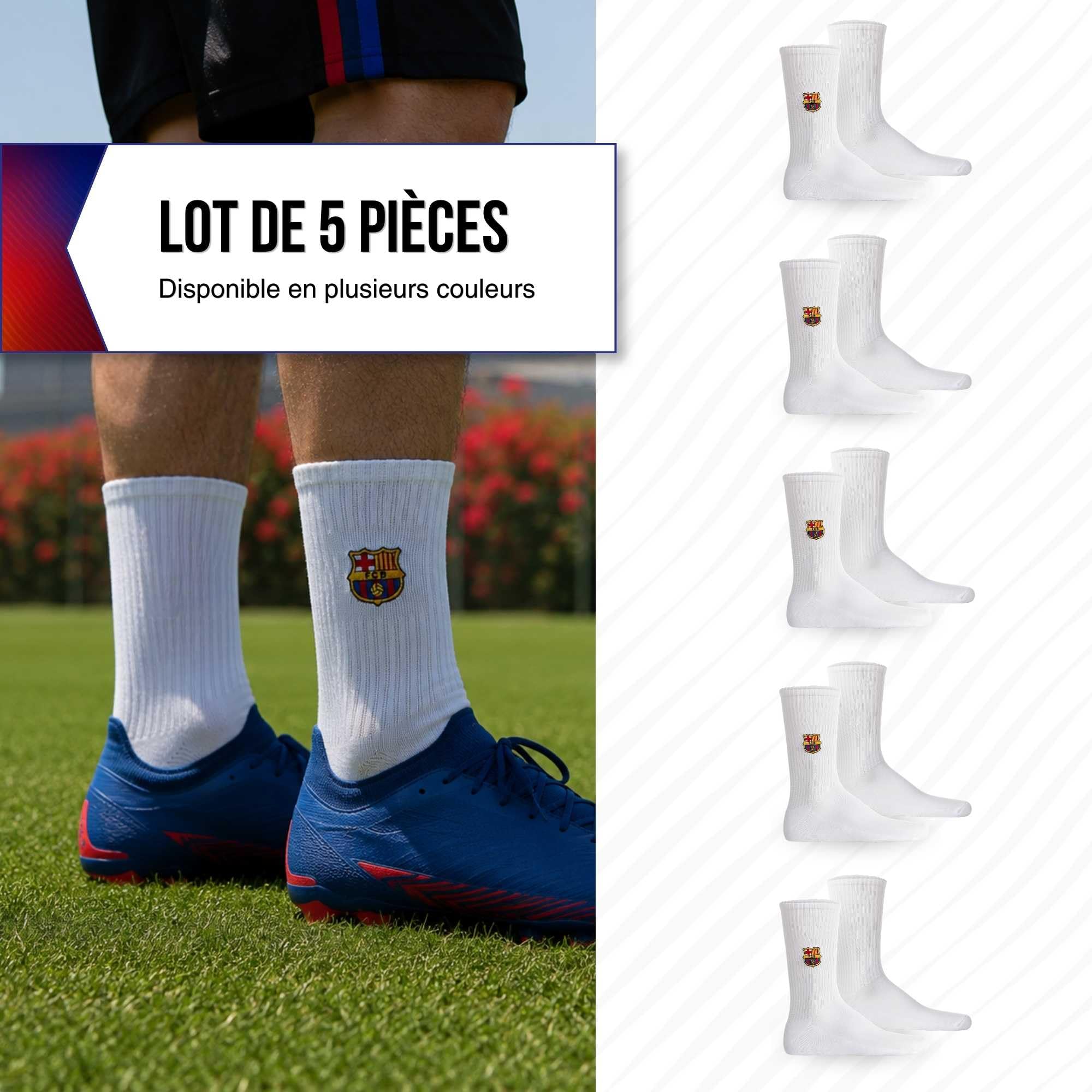 Chaussettes FC Barcelone unisexes, lot de 5 – Produit sous licence officielle | Lot de chaussettes de tennis | Cadeau pour les fans