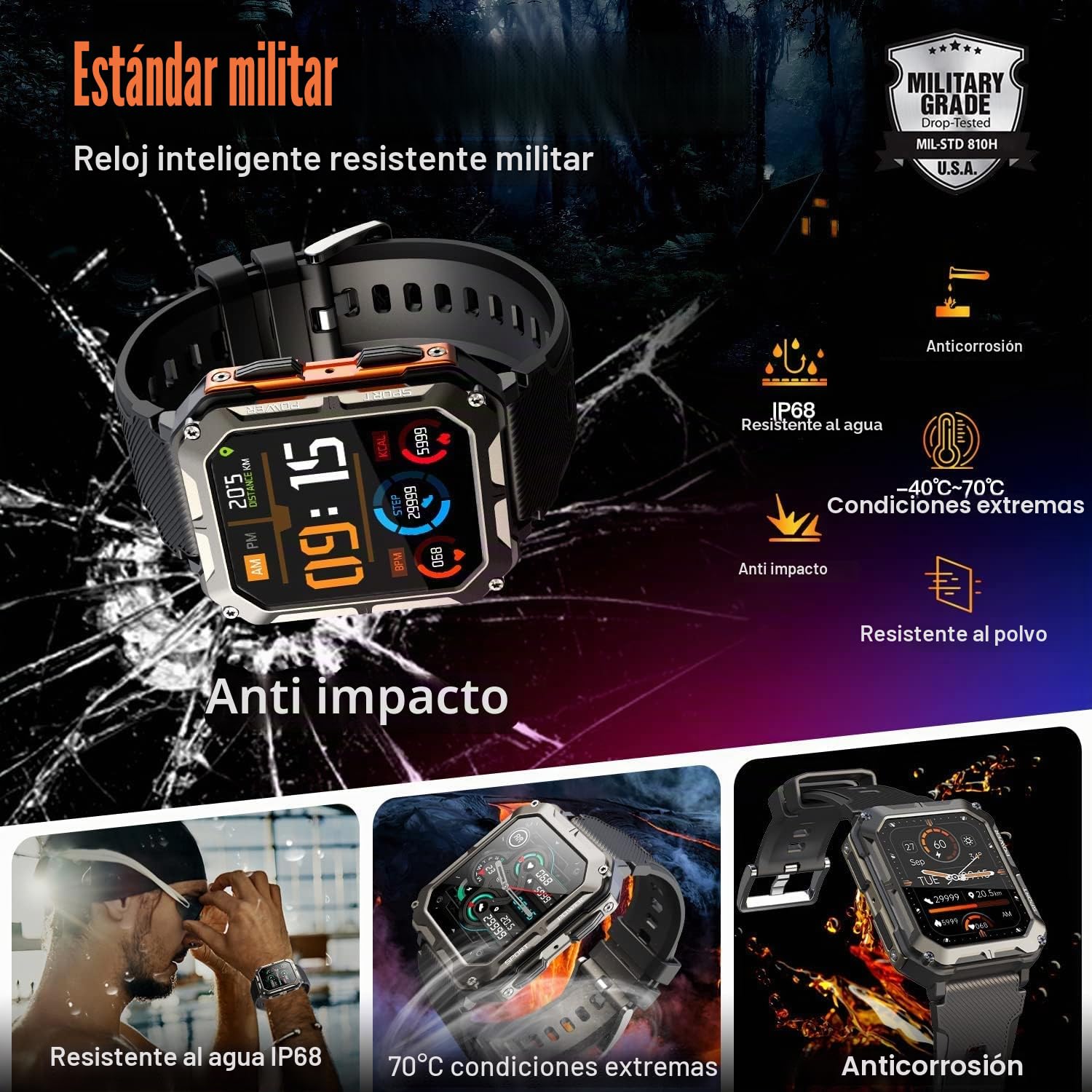 Reloj inteligente militar para hombre de 1.8 pulgadas HD (contestar/hacer llamadas), el rastreador de fitness indestructible resistente al aire libre con más de 100 modos deportivos y actividad