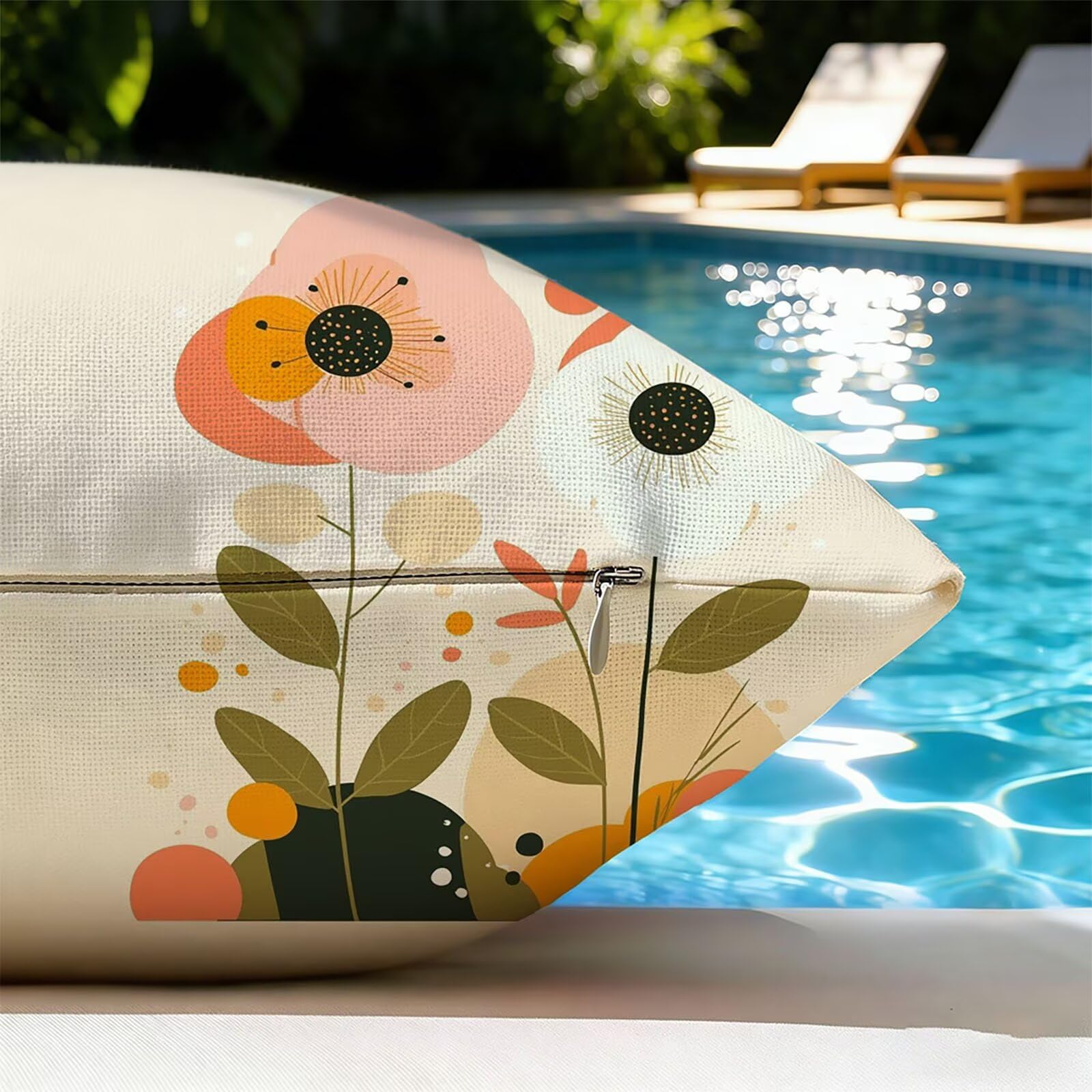 Generisch Outdoor Kissen Wetterfest 65x65cm Beige Dekokissen Kissenbezüge Botanischer Kissenhülle Sommer Sofakissen für Wohnzimmer Schlafzimmer Garten Dekorative 2er Set. P-3945