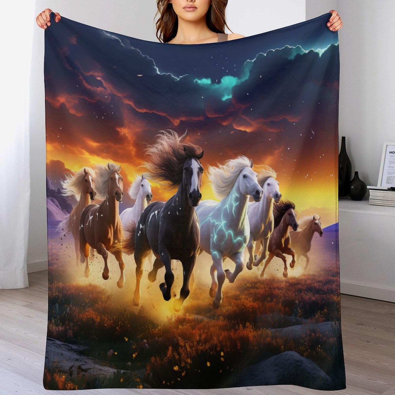 Couverture polaire cheval chaude en flanelle isolante pour canapé