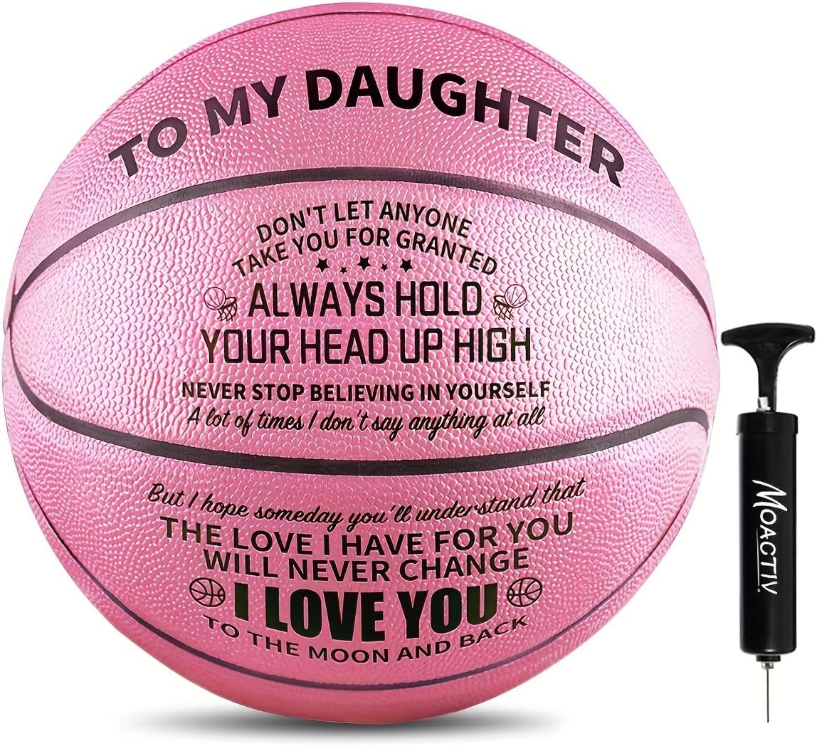 Customized Engraved Pink Basketball Gifts for Daughter from Parents - Personalized Christmas Graduation Day Gifts - Gifts with Love,Size 7-29.5"