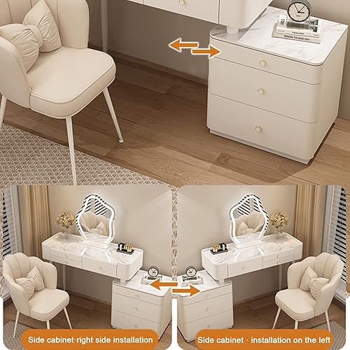 Miniatura 5 de Escritorio de tocador con espejo iluminado, tocador moderno con 3 cajones, tocador de maquillaje con taburete acolchado suave y 3 modos de Rosa