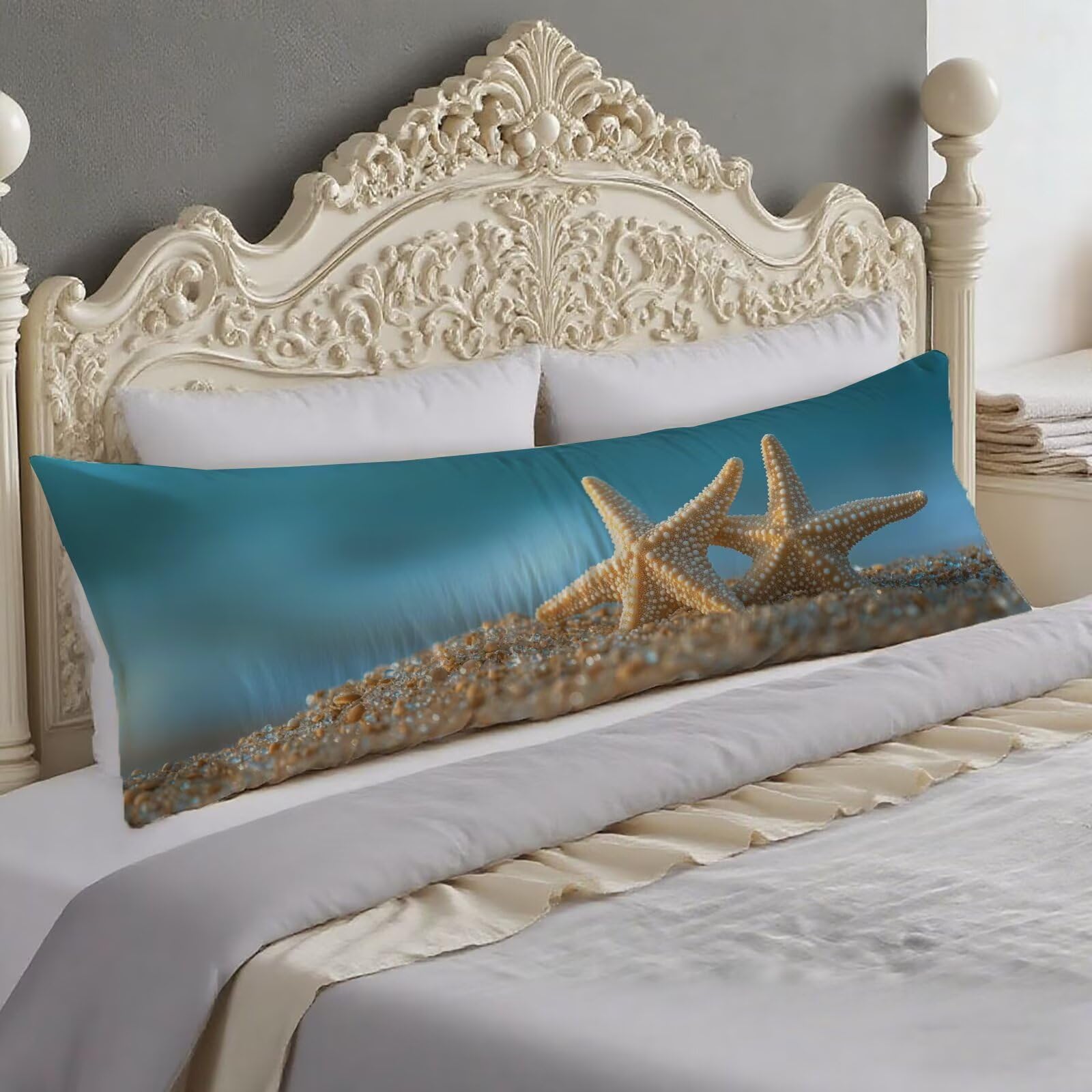 Taie traversin 40x140 bleu étoile de mer idée cadeau femme pour lit et maison