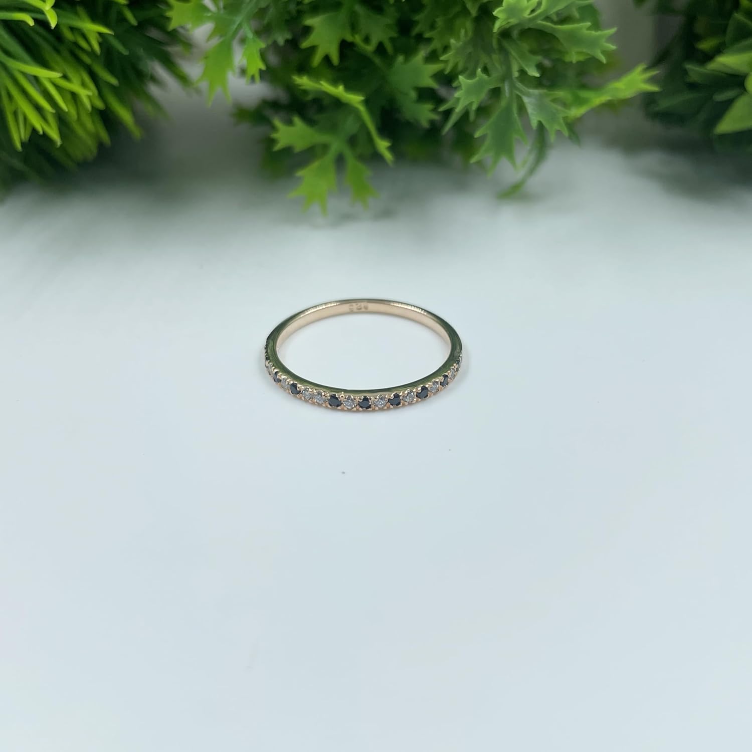 Alternate Black & White Diamond Half Eternity Wedding Band For Women, 14k Gold Finish Black Diamond Wedding Band, Ladies Alternate Diamond Ring