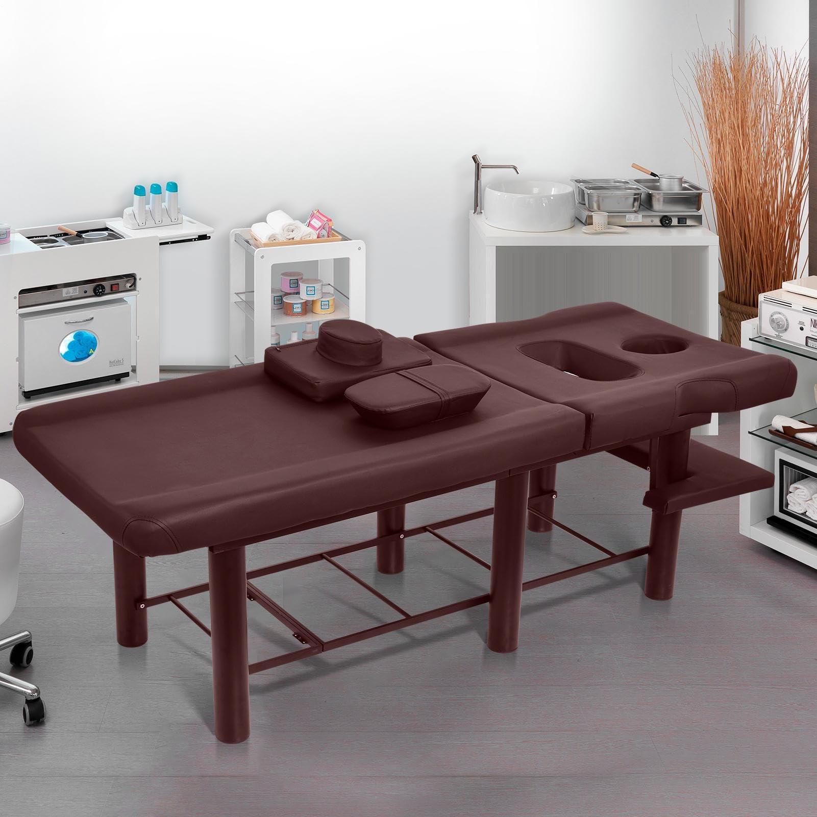 Breiter Massagetisch, professioneller Massagetisch – Schwere stationäre Massagebank | Schönheitstisch mit Rahmen mit verstellbarer Rückenstütze für Haar-Spa