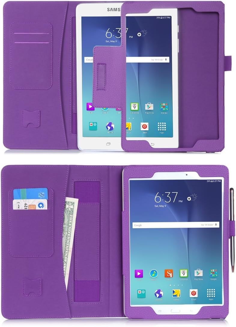 FYY Case for Samsung Galaxy Tab A 9.7 - Premium PU Leather Case Stand Cover with Card Slots, Pocket, Elastic Hand Strap and Stylus Holder for Samsung Galaxy Tab A 9.7" (P550) Purple