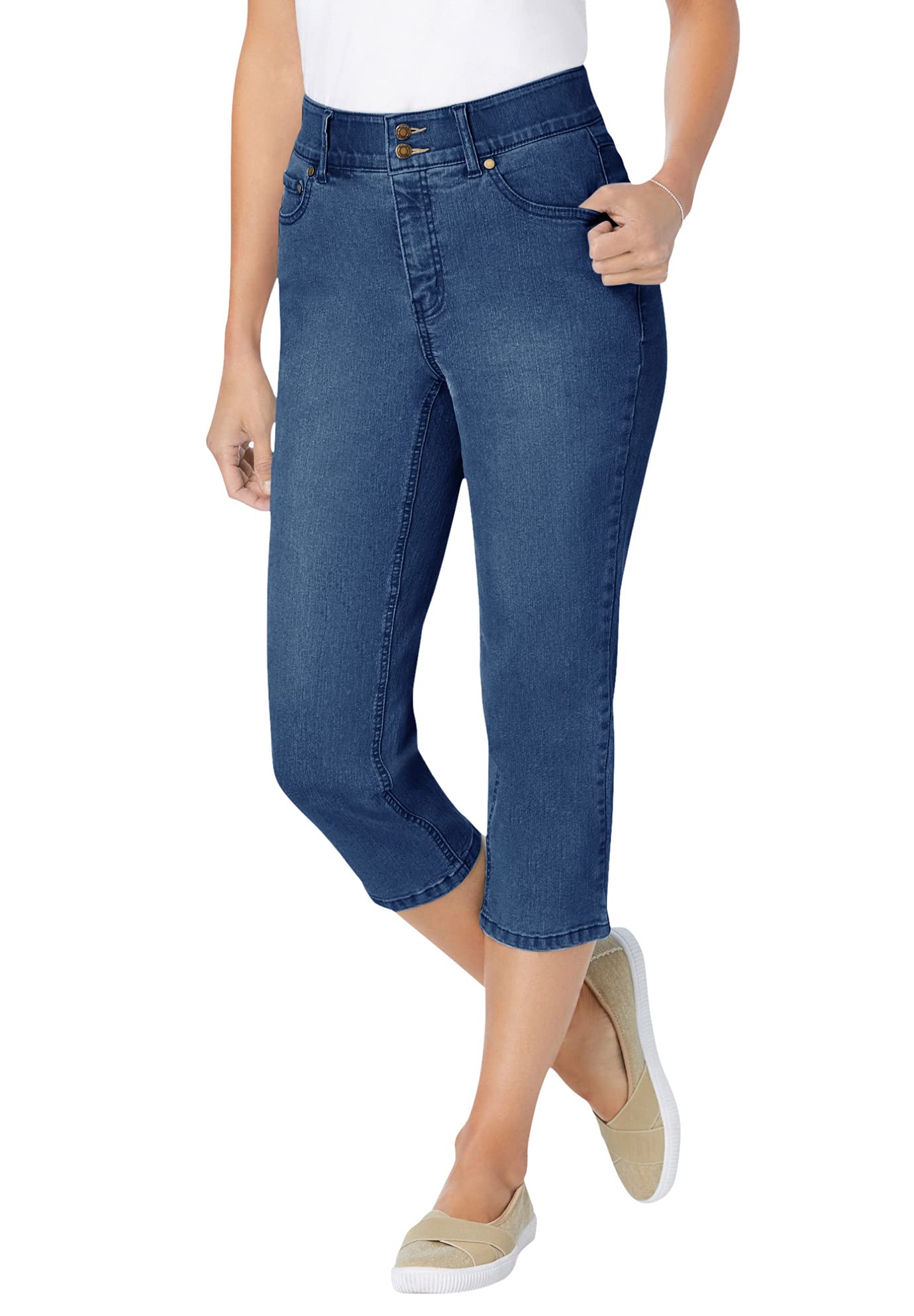 Woman Within Plus Size Secret Solutions Tummy Smoothing Denim Jean Capri