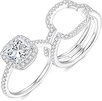 2.5CT D VVS1 Moissanite Cushion Cut Wedding Ring Set for Women - S925 Sterling Silver 18K White Gold Plated Bridal Bands Size 4-9