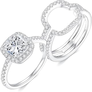 2.5CT D VVS1 Moissanite Cushion Cut Wedding Ring Set for Women - S925 Sterling Silver 18K White Gold Plated Bridal Bands Size 4-9