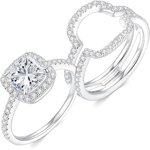 2.5CT Moissanite Wedding Ring Set for Women D Color VVS1 Cushion Cut Bridal Set Wedding Bands S925 Sterling Silver with 18K White Gold Plated Engagement Anniversary Rings for Her Size 4-9