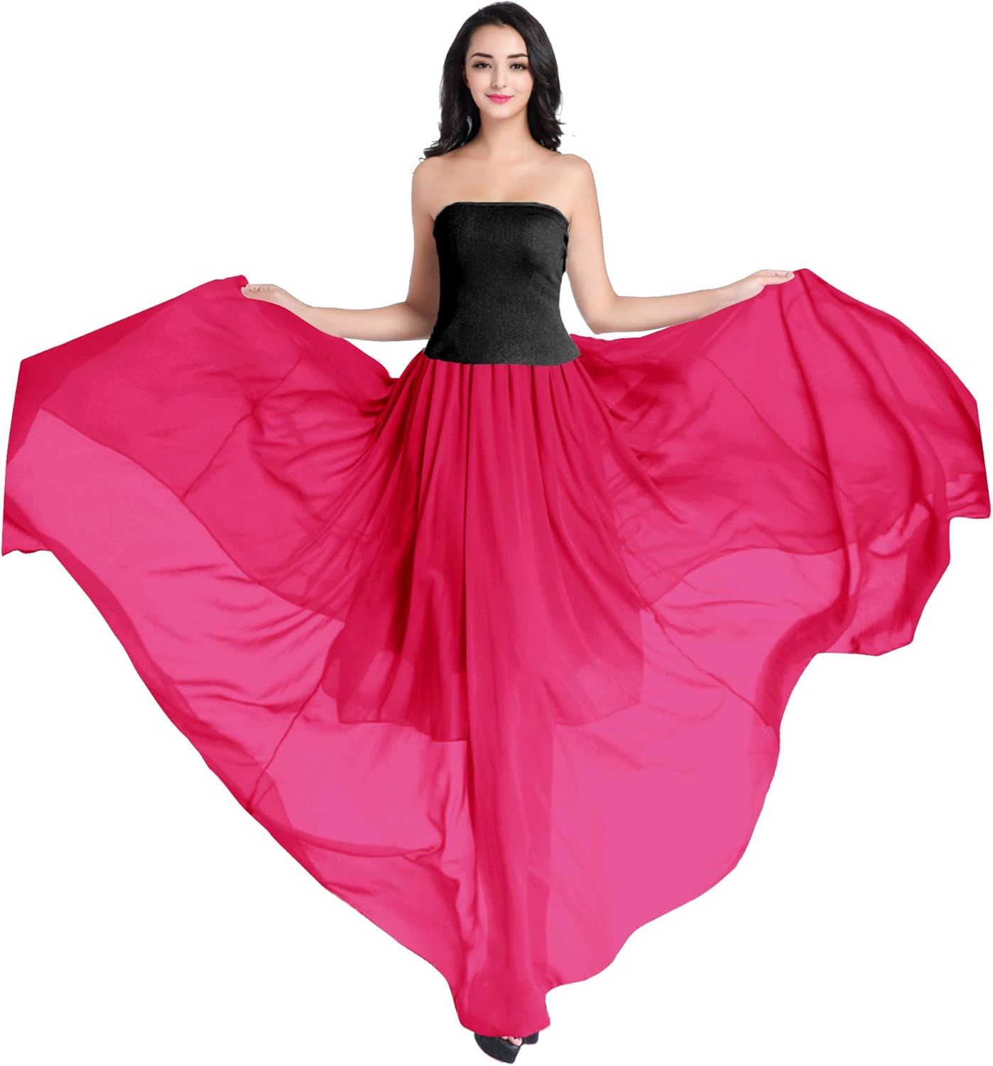 v28 Women Full/Ankle Length Elastic Pleated Retro Maxi Chiffon Long Skirt - Image 3