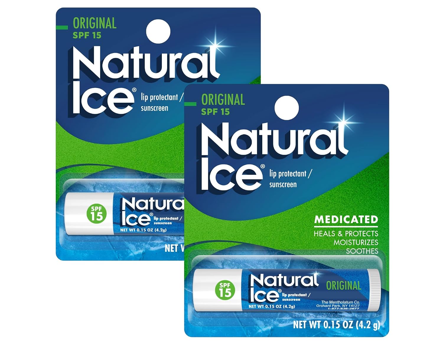 Natural Ice Mentholatum Natural Ice Original SPF 15 Medicated Lip Balm, 0.15 Ounce (Pack of 2)