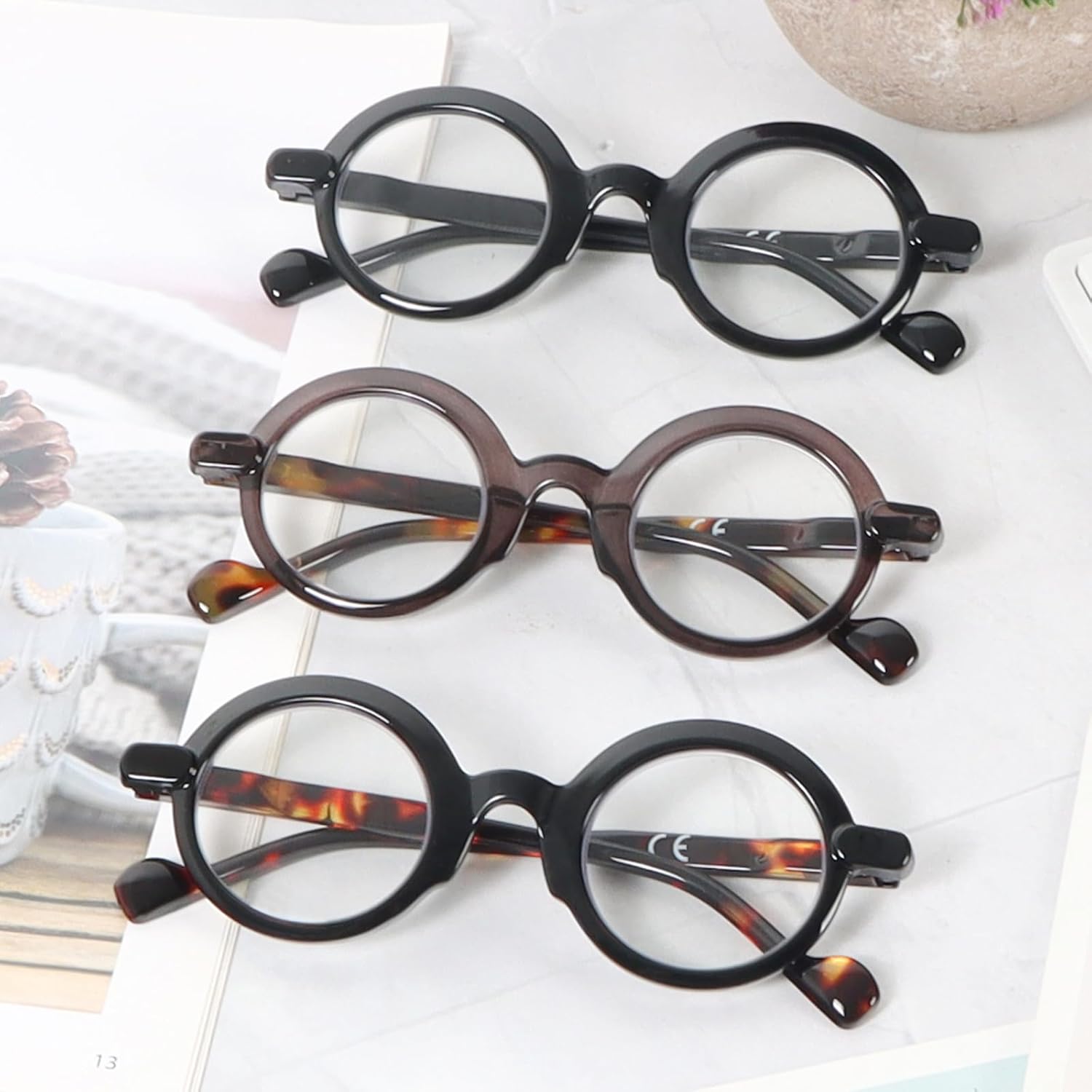 DXYXYO 3 Pack Round Reading Glasses for Women and Men, Stylish Spring Hinge Readers Blue Light Blocking - Image 6