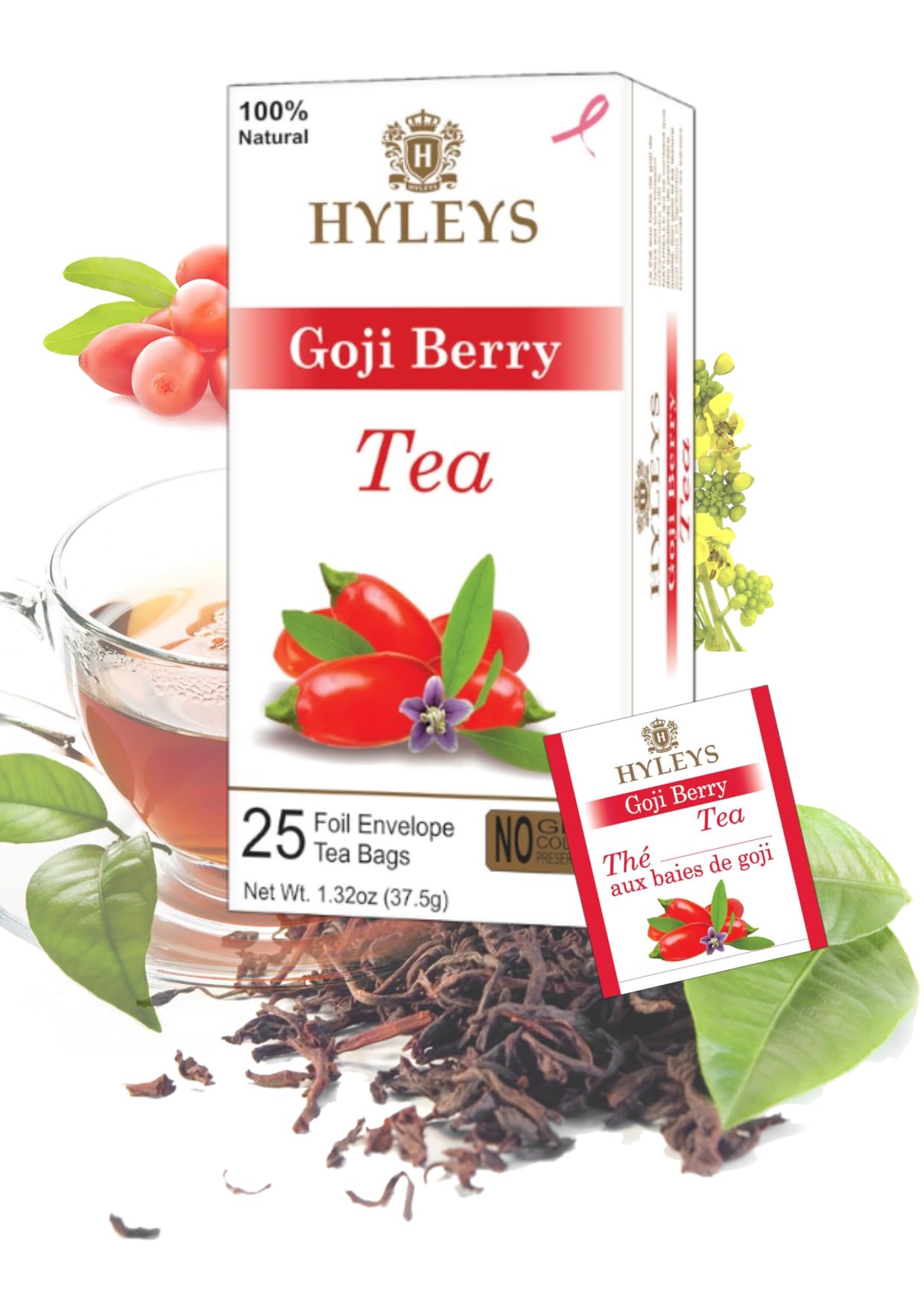 Hyleys Goji Berry Senna Green Tea - Natural Gentle Laxative for Constipation Relief - 25 Tea Bags