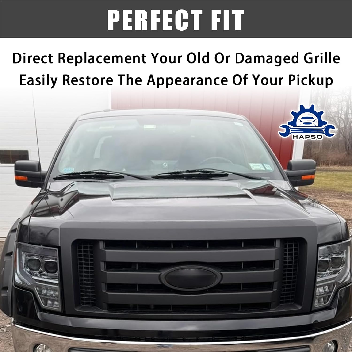 Front Bumper Grille Grill Fit For 2009-2014 Ford F150 XL Model Front Black Shell and Insert Grille Assembly Hood Guard Cover Replacement For 9L3Z8200A FO1200510