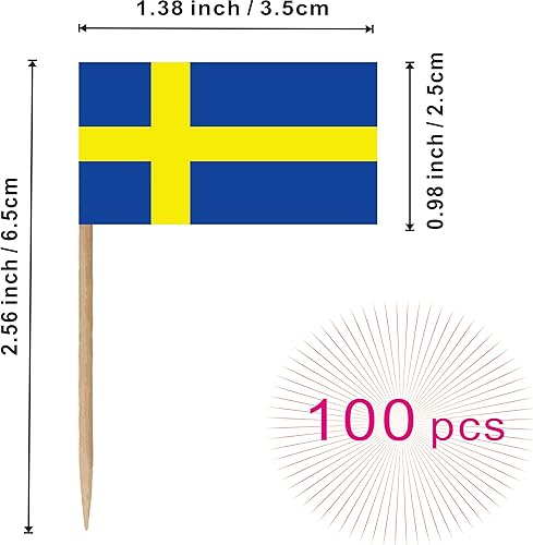 Miniatura 2 de Bandera de palillo de dientes de Suecia, mini cóctel sueco, decoración de cupcakes de frutas, banderas, decoración de palitos de alimentos, paquete