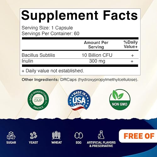 Miniatura 2 de Vitamatic Bacillus Subtilis 10 mil millones por cápsula DR – 60 unidades – Apoyo digestivo, intestinal e inmunitario – Fabricado con fibra