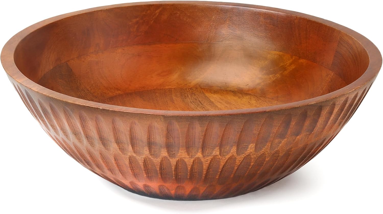 12" x 4" Wood bowl with hand carved pattern | 4.3 quarts capacity | wooden bowl for food, serving salads, pasta, cereal or popcorn | kitchen counter centerpiece bowl for fruits |