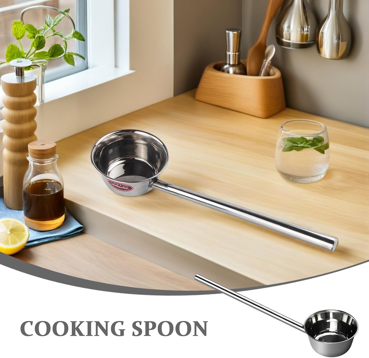Long Handle Stainless Steel Water Ladle, Thickened Large Metal Soup Scoop for Kitchen and Garden, Sturdy Water Dipper Suitable for Cooking and Watering Plants, 58x16cm