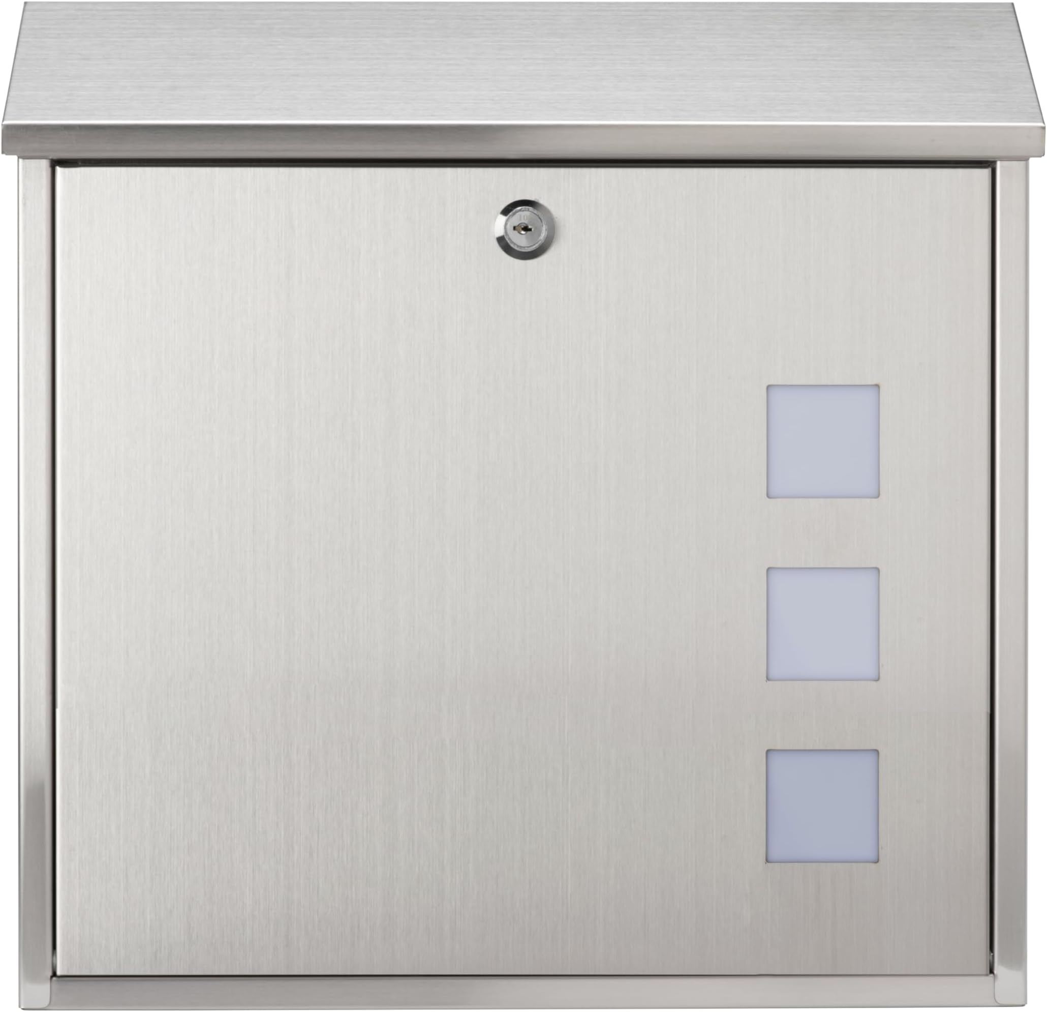 Burg-Wachter MB08ST Aire Wall Mounted Stainless Steel Lockable Weatherproof Post Box - 37x36x11cm