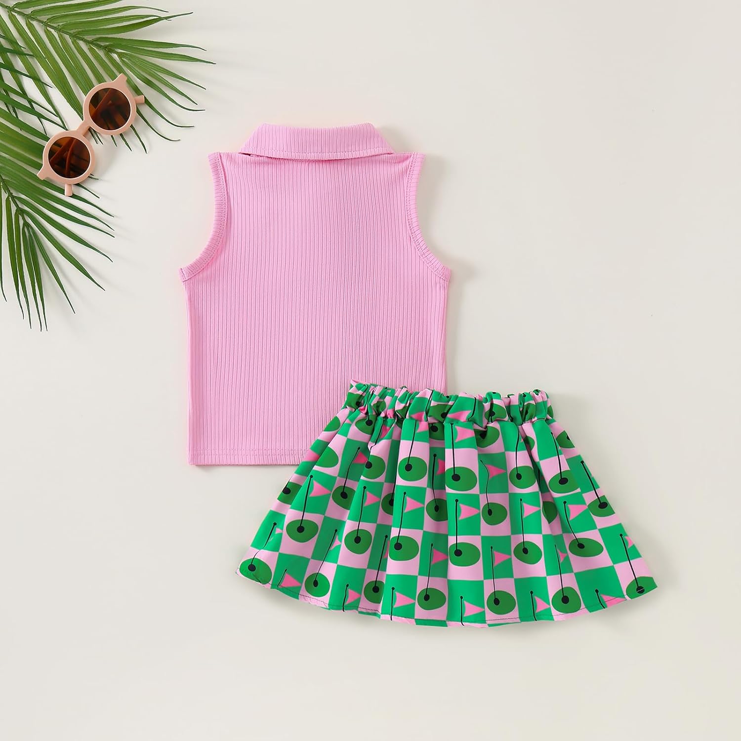 Toddler Baby Girl Golf Outfit Golf Print Polo Shirt Sleeveless Tank Top Mini Skirt Set Cute Girls Summer Clothes - Image 6