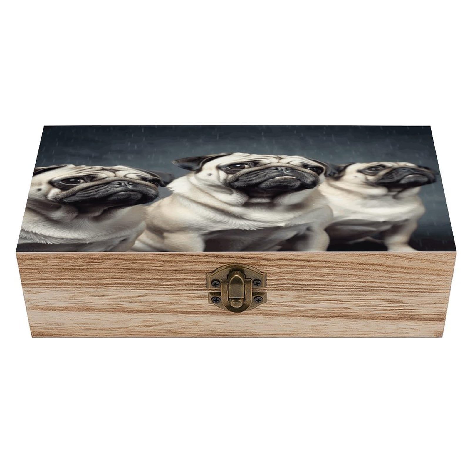 VstaDank Funny Pug Dog Wooden Box Sturdy Vintage Storage Box with Hinged Lid Exquisite Wood Keepsake Boxes Large Jewelry Case Cute Trinket Holder Unique Gift for Men & Women