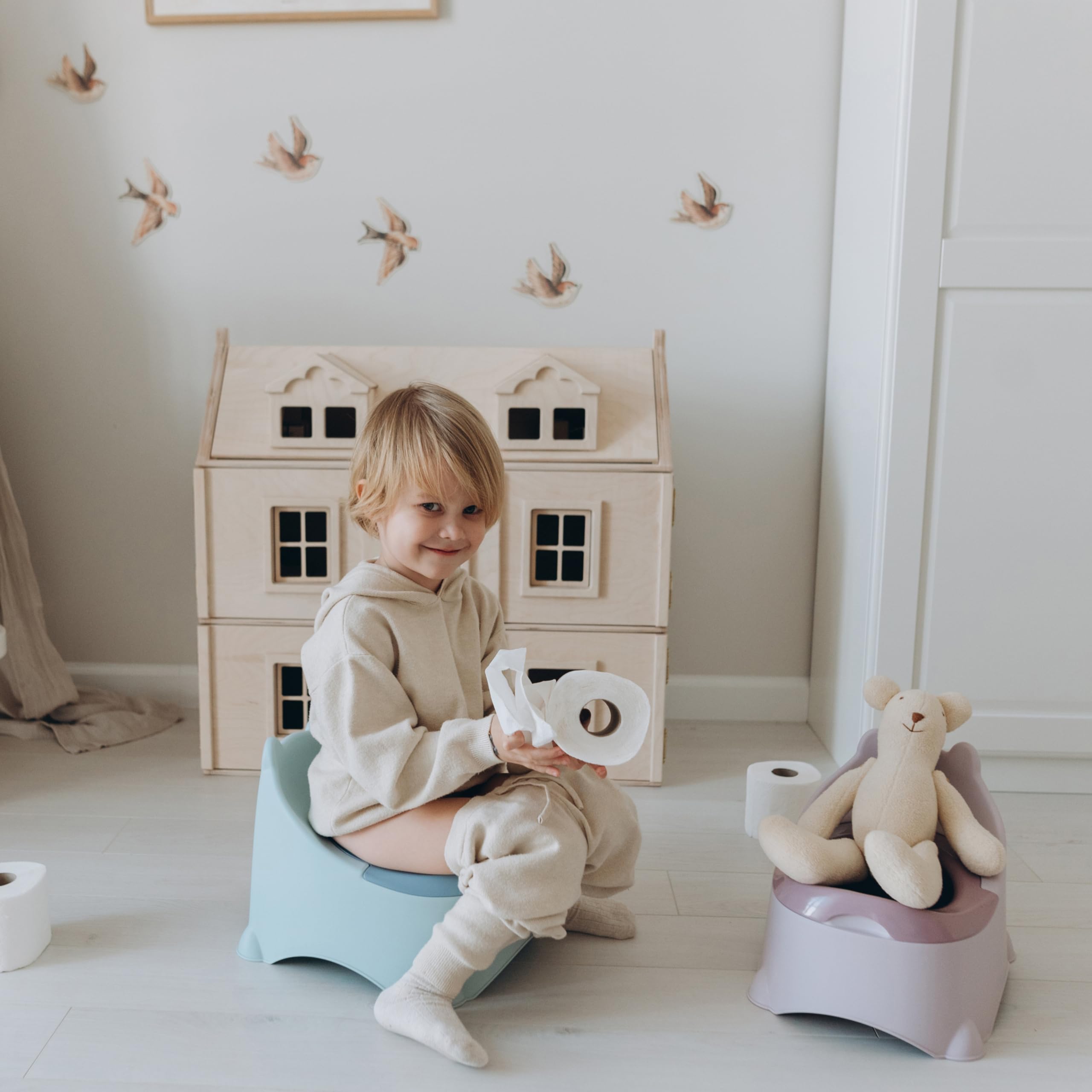 Bisoo Töpfchen für Kinder - Magisches Töpfchentraining mit Spaß - Kindertoilette mit Thermosticker, Anleitung und Sticker-Sets - Ergonomisches, Töpfchen baby, Einfache Reinigung, BPA-frei - Klo Blau